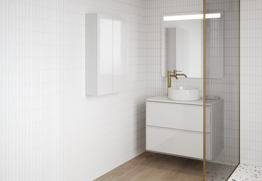 Meuble de salle de bains avec plan de toilette en résine blanche Dai Top Royo principal 1