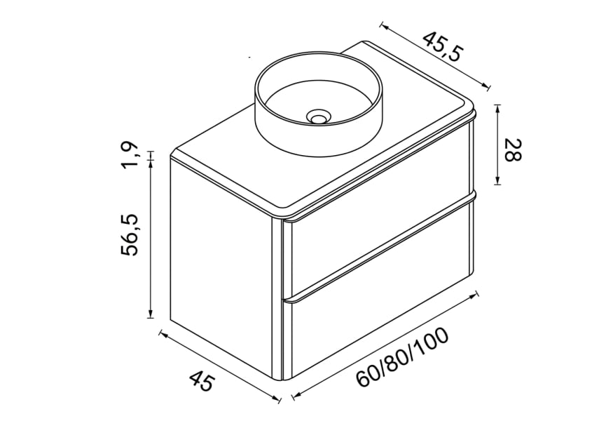 Meuble de salle de bains avec plan de toilette en résine blanche Dai Top Royo croquis 5