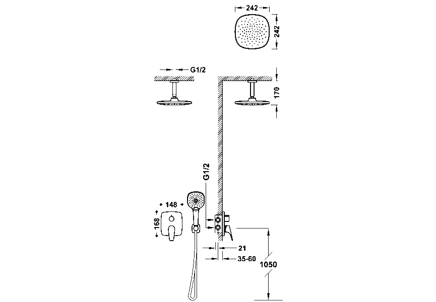 Ensemble de douche encastrée Canigo Tres croquis 1