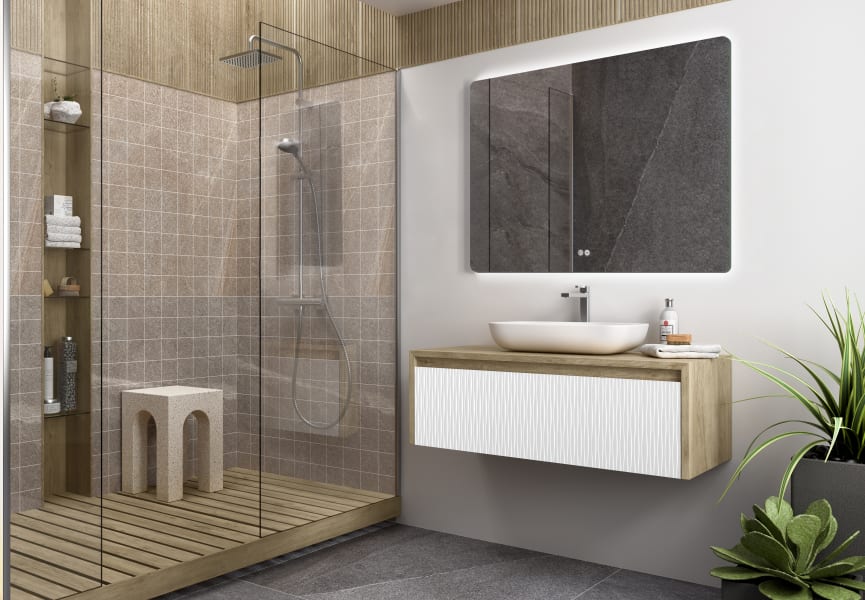 Meuble de salle de bains Lambda avec plan de toilette en bois Coycama principal 4