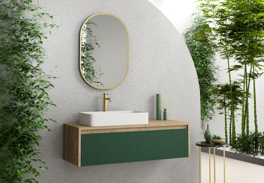 Meuble de salle de bains Lambda avec plan de toilette en bois Coycama principal 3