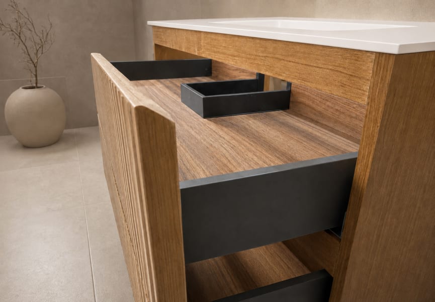Ensemble de meuble de salle de bains avec lavabo en Solid Surface « Duna » de Bruntec détail 12