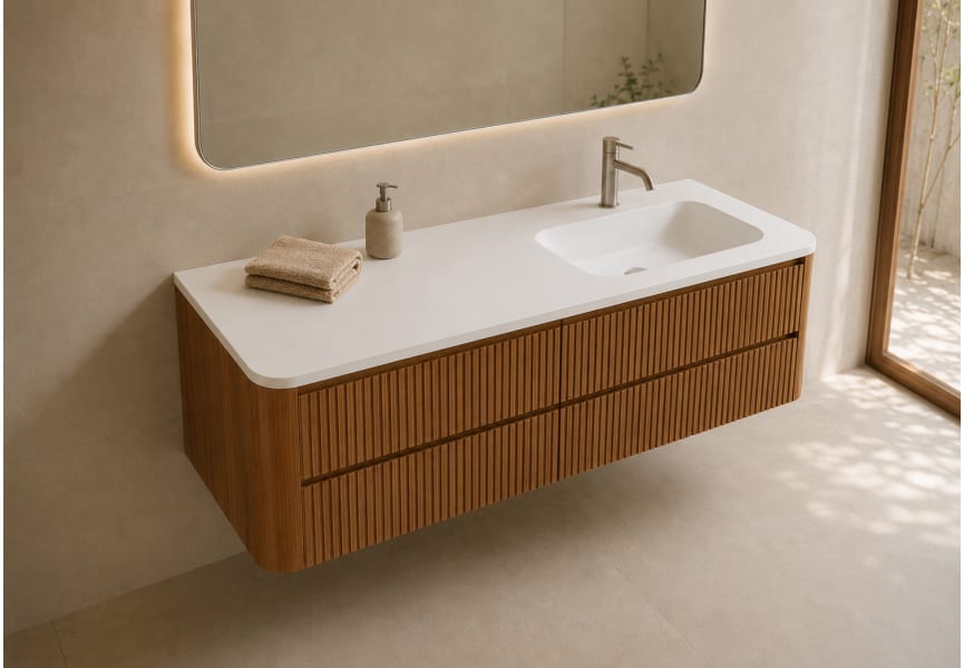 Ensemble de meuble de salle de bains avec lavabo en Solid Surface « Duna » de Bruntec détail 11