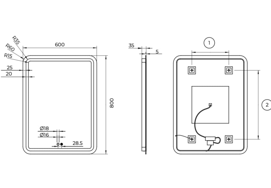 Miroir de salle de bain avec éclairage LED Grecia Ledimex croquis 12