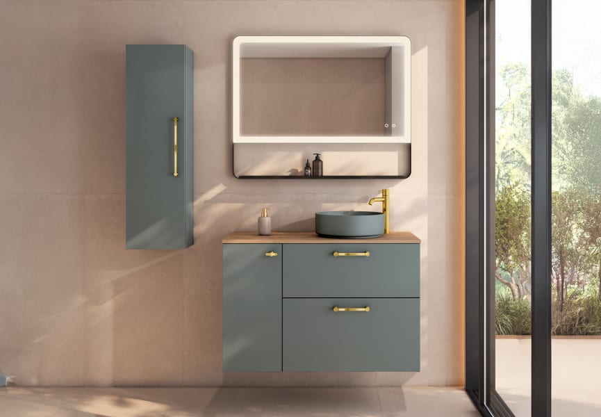 Meuble de salle de bains avec plan de toilette en bois Verso Viso principal 2