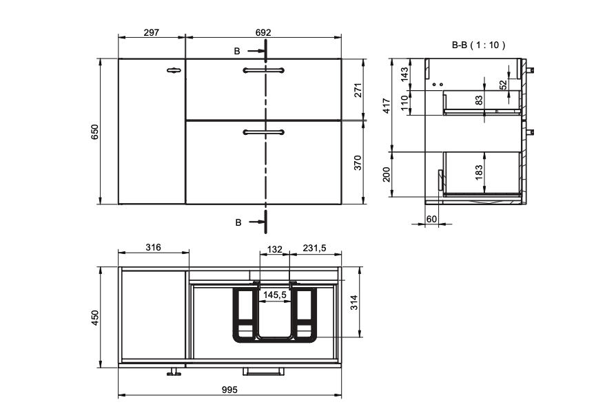 Meuble de salle de bains avec plan de toilette en bois Verso Viso croquis 12
