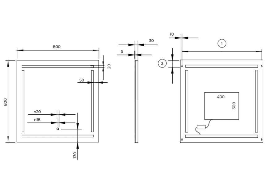 Luna miroir de salle de bain avec éclairage LED gris Viena Ledimex croquis 5
