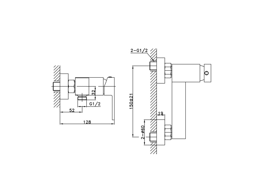 Robinet de douche encastré GME Orion croquis 2