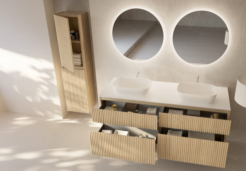 Meubles de salle de bains en bois massif rainuré Alpes 9 Bruntec détail 2