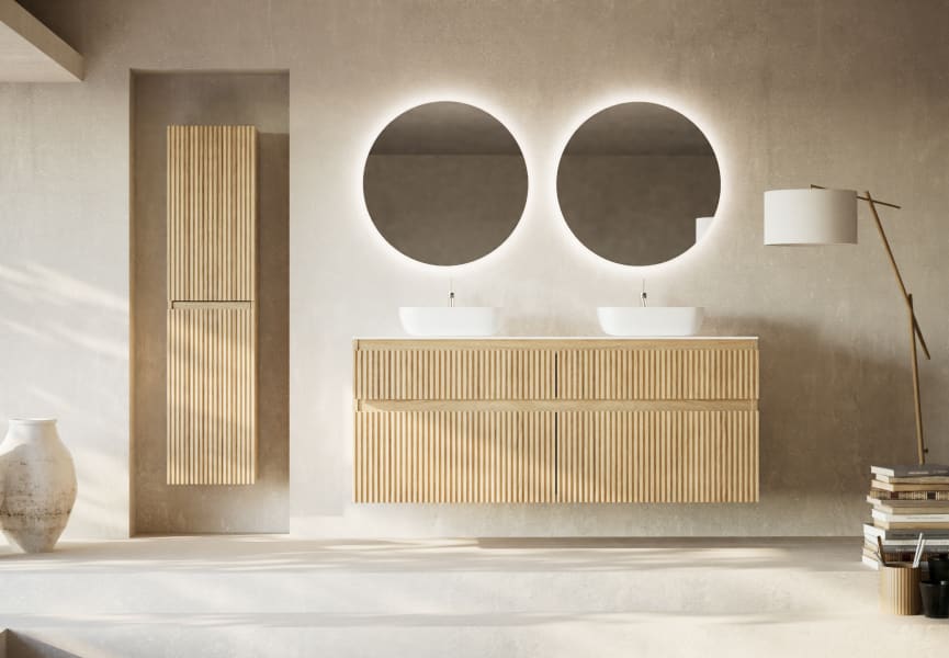 Meubles de salle de bains en bois massif rainuré Alpes 9 Bruntec principal 1