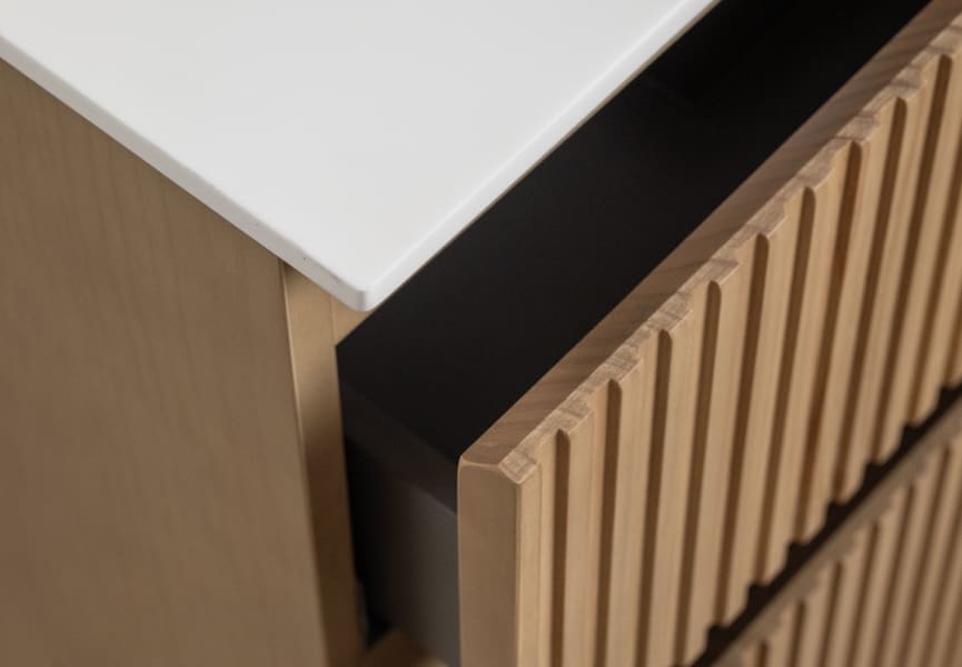 Meubles de salle de bains en bois massif rainuré Alpes 9 Bruntec détail 5