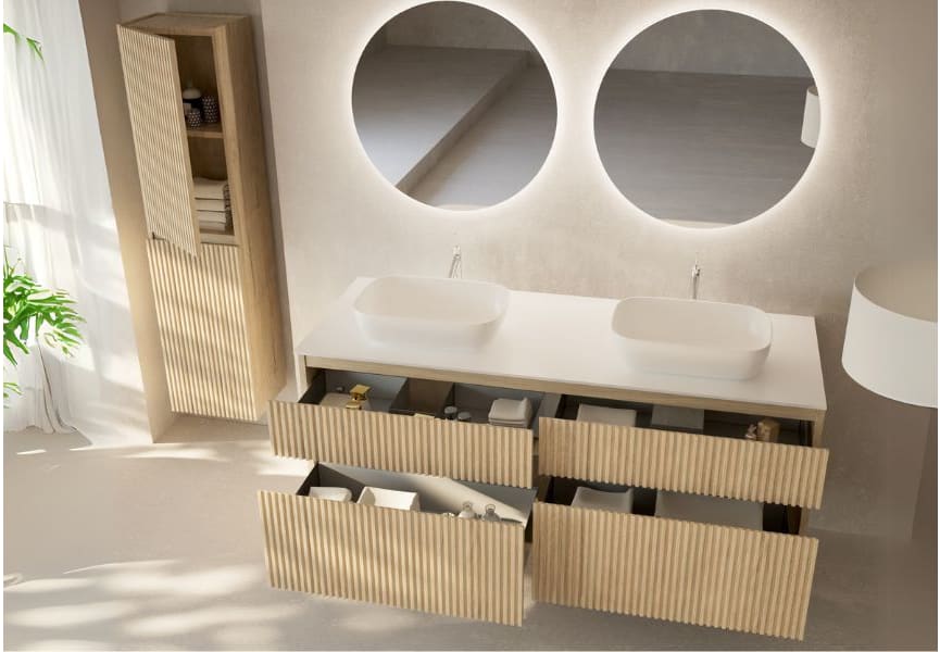 Meubles de salle de bains en bois massif rainuré Alpes 9 Bruntec détail 2
