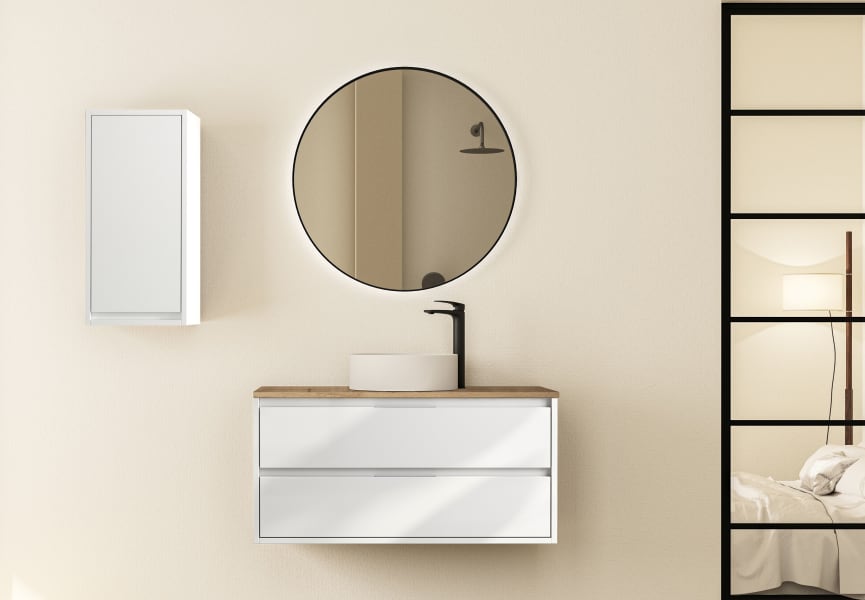 Bruntec Boston Nordic meuble de salle de bain en bois avec plan de toilette principal 2