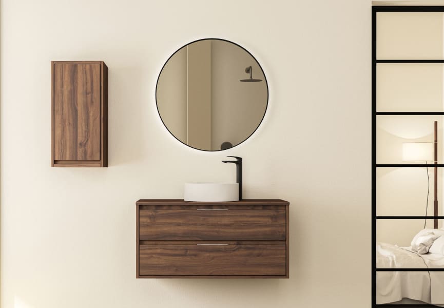 Bruntec Boston Nordic meuble de salle de bain en bois avec plan de toilette principal 1