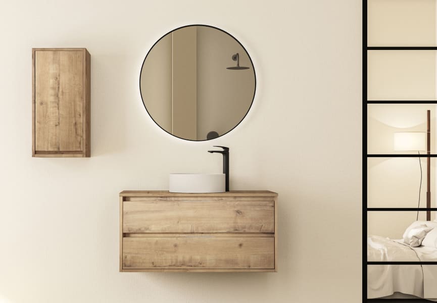 Bruntec Boston Nordic meuble de salle de bain en bois avec plan de toilette principal 0