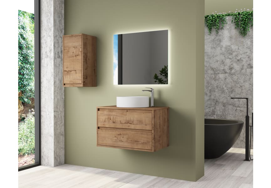 Bruntec Boston Nordic meuble de salle de bain en bois avec plateau en bois principal 2