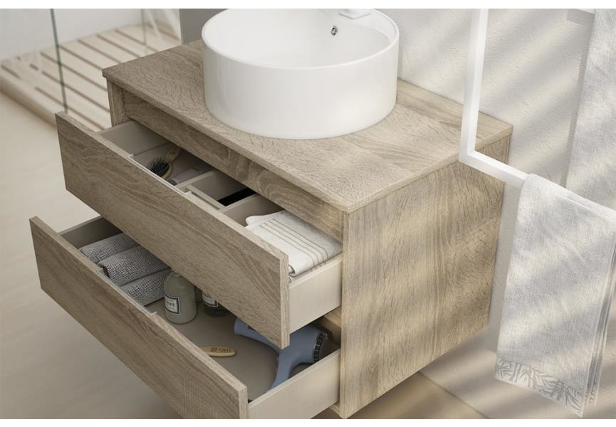 Bruntec Boston Nordic meuble de salle de bain en bois avec plateau en bois détail 7