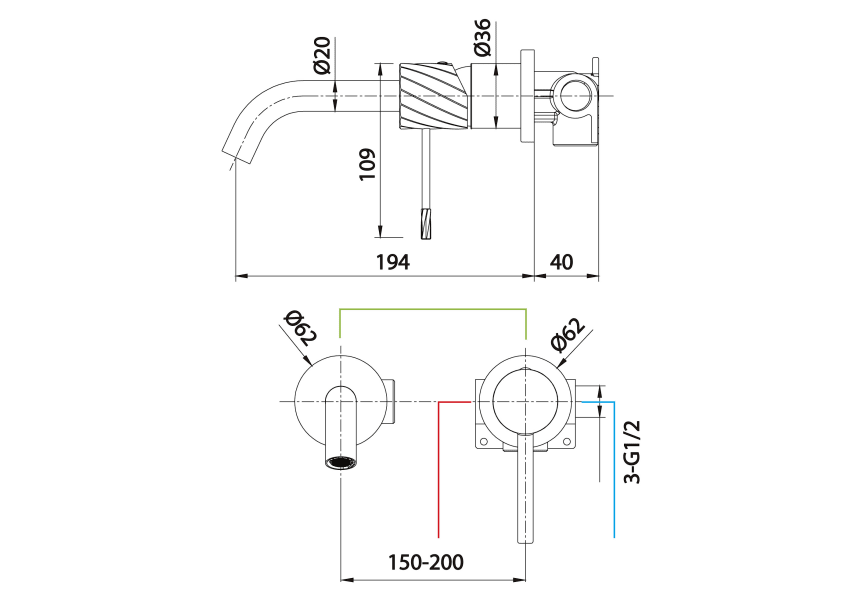 Mitigeur encastré pour lavabo Bless Imex croquis 27