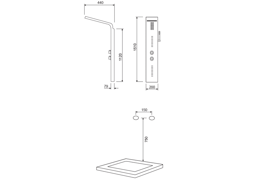 Colonne de douche hydromassante Beka Lluvibath croquis 1