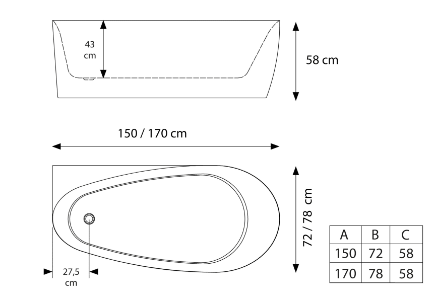Baignoire îlot Altea Hidronatur croquis 2