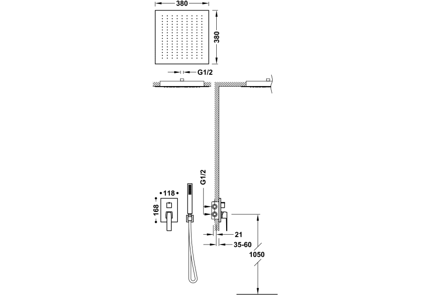 Slim Exclusive Tres set de douche à encastrer croquis 3