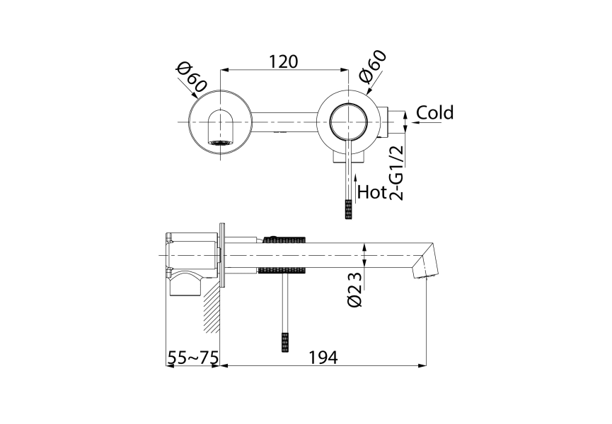 Robinet de lavabo encastré Line + bonde click-clack Pack croquis 13