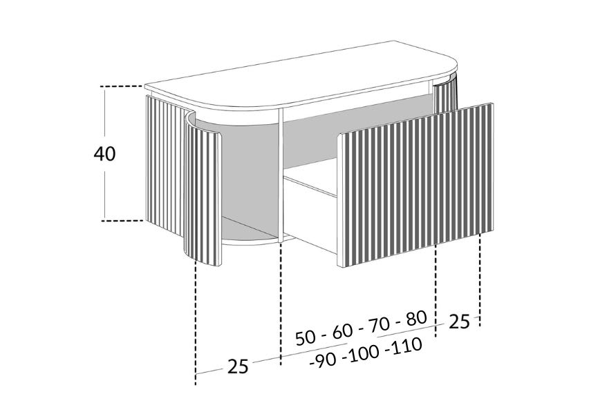 Ensemble meuble de salle de bain, plusieurs dimensions, en bois massif de frêne avec lavabo Solid Surface Neo Curve Bruntec croquis 4