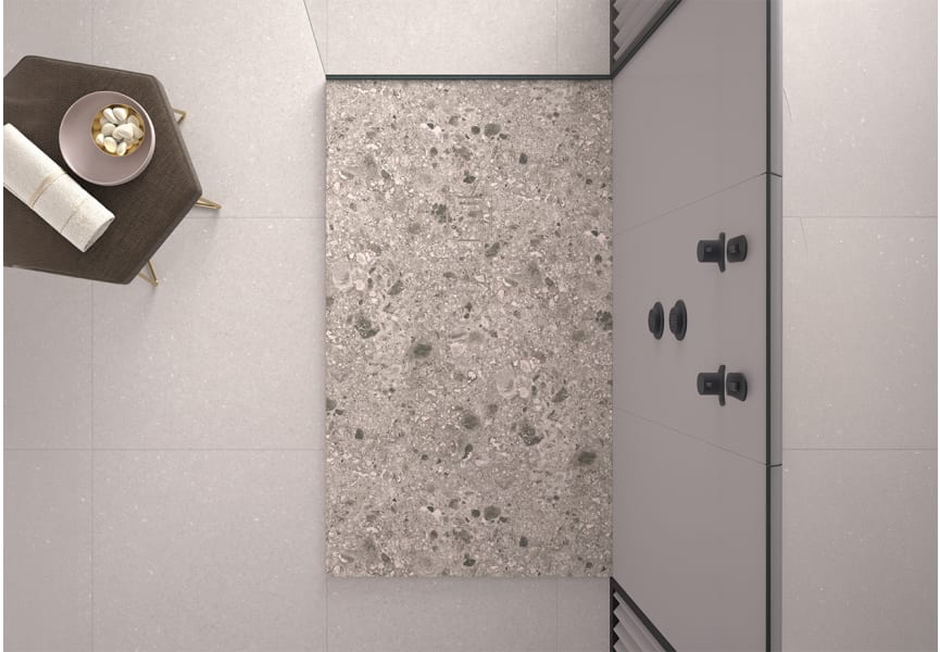 Receveurs de douche en résine décorés Design 3D Terrazzo Bruntec environnement 2