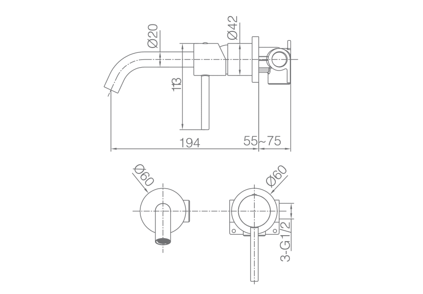 Mitigeur de lavabo encastré Monza IMEX croquis 7
