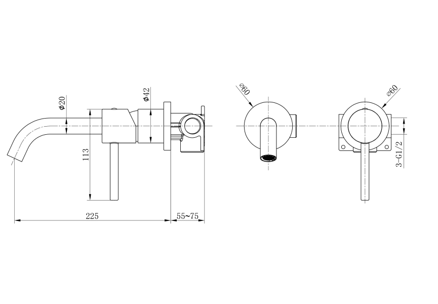 Mitigeur de lavabo encastré Monza IMEX croquis 11