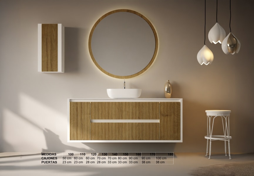 Meuble de salle de bain avec plan de toilette en bois massif Alpes 13 Bruntec croquis 6