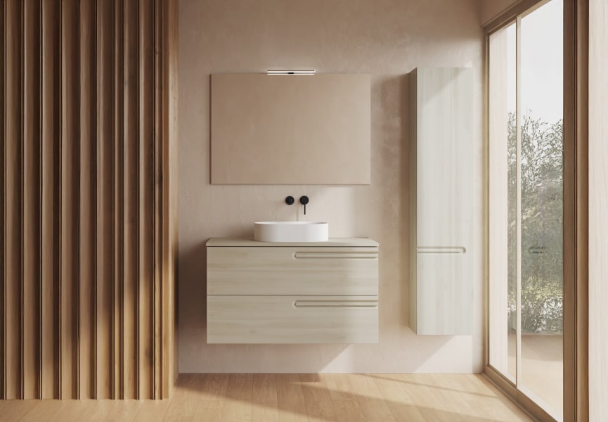 Meuble de salle de bains avec plan de toilette en bois Econic Royo principal 0