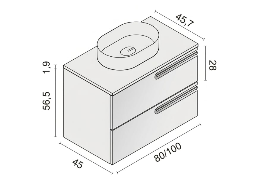 Meuble de salle de bains avec plan de toilette en bois Econic Royo croquis 9