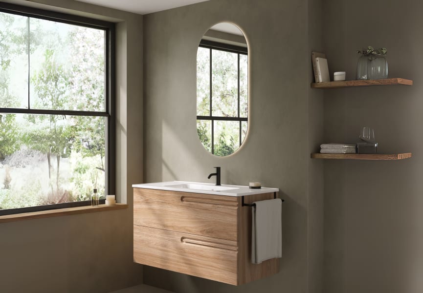 Meuble de salle de bains avec plan de toilette en bois Econic Royo principal 5
