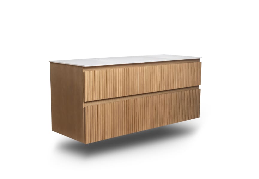 Ensemble de meubles de salle de bains en bois massif rainuré Alpes 2 Bruntec détail 2