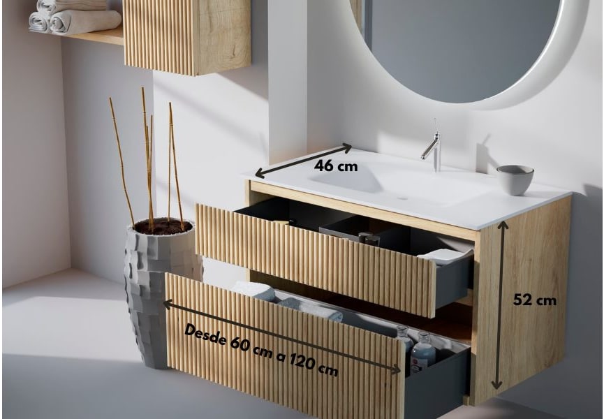 Ensemble de meubles de salle de bain en bois massif Bruntec Alpes 2 rainures Bruntec croquis 5
