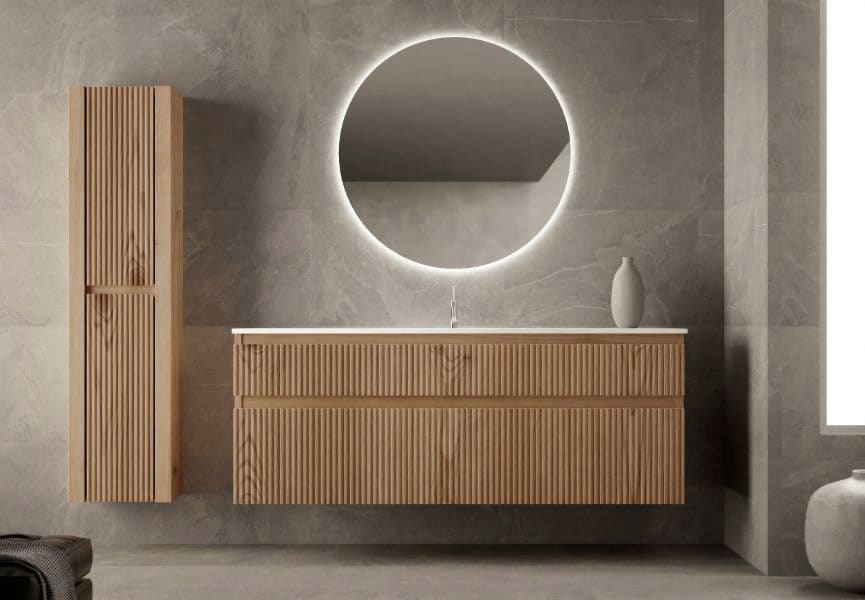 Ensemble de meubles de salle de bains en bois massif rainuré Alpes 2 Bruntec principal 0