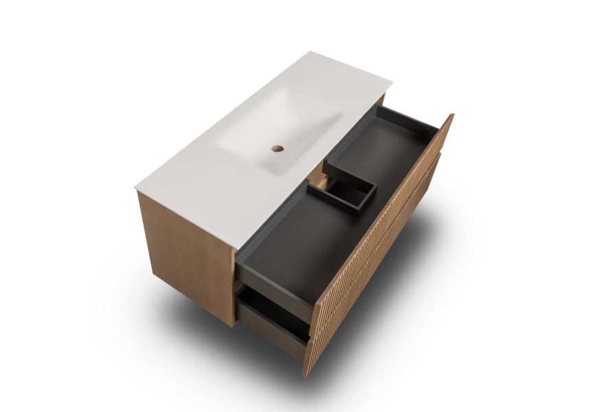 Ensemble de meubles de salle de bains en bois massif rainuré Alpes 2 Bruntec détail 4