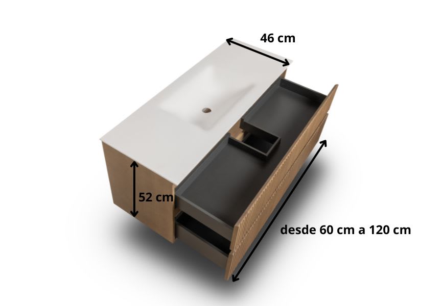 Ensemble de meubles de salle de bains en bois massif rainuré Alpes 2 Bruntec croquis 7