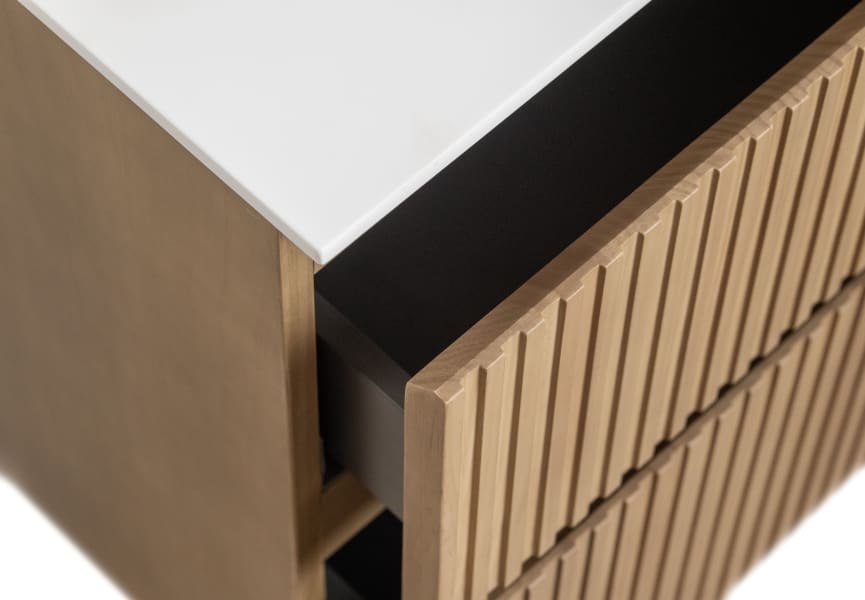 Ensemble de meubles de salle de bains en bois massif rainuré Alpes 2 Bruntec détail 5