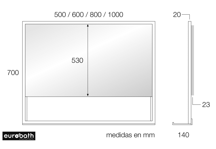 Miroir de salle de bains avec éclairage LED Margarita Eurobath croquis 4