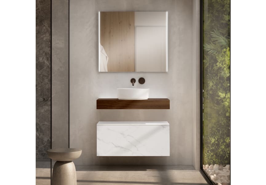 Meuble de salle de bains avec plan de toilette en bois de 10 cm de hauteur couleur Valenti avec caisson Nomad Visobath principal 1