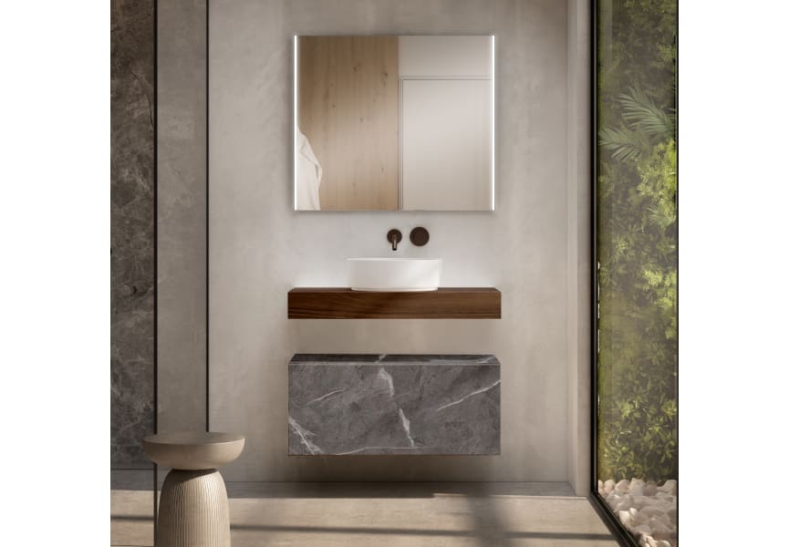 Meuble de salle de bains avec plan de toilette en bois de 10 cm de hauteur couleur Valenti avec caisson Nomad Visobath principal 2