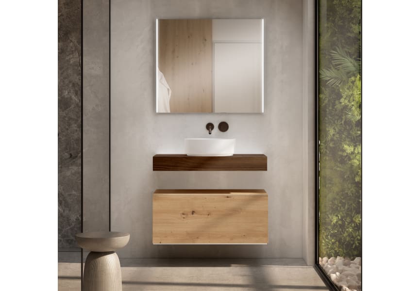 Meuble de salle de bains avec plan de toilette en bois de 10 cm de hauteur couleur Valenti avec caisson Nomad Visobath principal 4