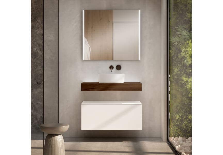 Meuble de salle de bains avec plan de toilette en bois de 10 cm de hauteur couleur Valenti avec caisson Nomad Visobath principal 0