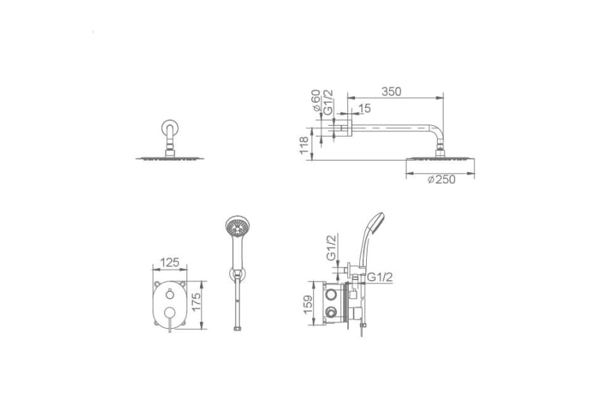 Ensemble de douche encastrée Moscú Imex croquis 7