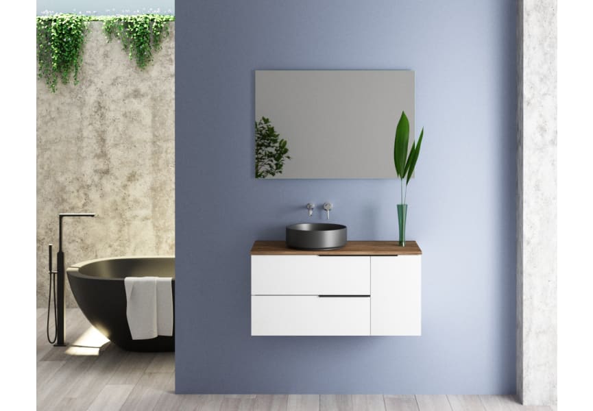 Meuble de salle de bains avec plan de toilette en bois Coban Bruntec principal 3