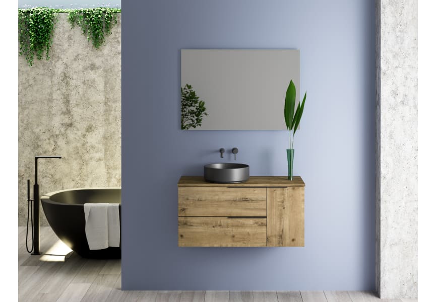 Meuble de salle de bains avec plan de toilette en bois Coban Bruntec principal 1