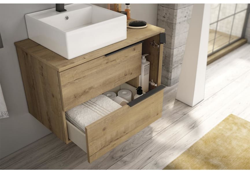 Meuble de salle de bains avec plan de toilette en bois Coban Bruntec détail 4