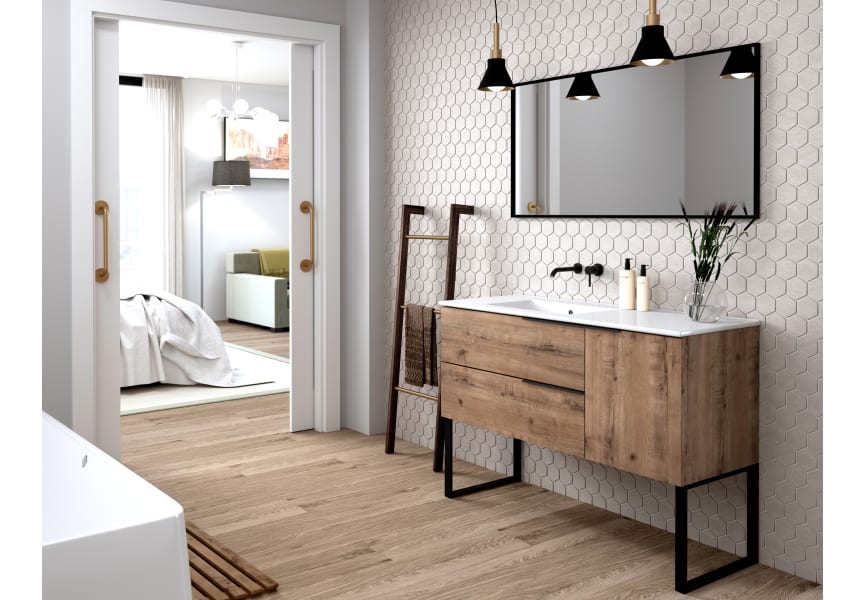 Meuble de salle de bains avec plan de toilette en bois Coban Bruntec option 6